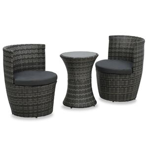 vidaXL 3-daļīgs bistro mēbeļu komplekts ar matračiem, pelēks PE