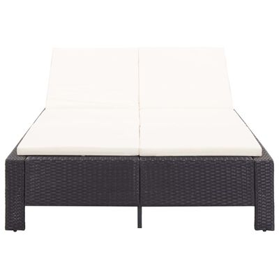 vidaXL sauļošanās gulta ar matraci, melna, PE pinums, divvietīga