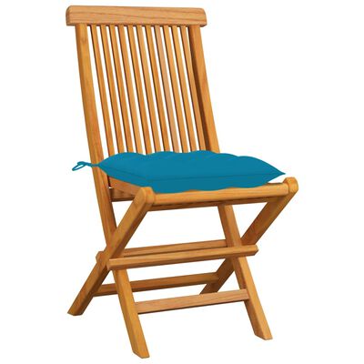 vidaXL dārza krēsli, 8 gab., gaiši zili matrači, masīvs tīkkoks