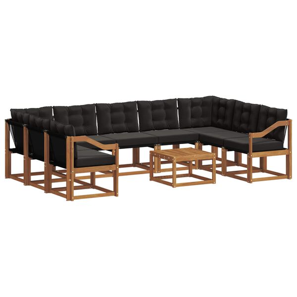 vidaXL Āra dīvānu komplekts 10 pcs Dabīgs un melns Cietā akācijas koks