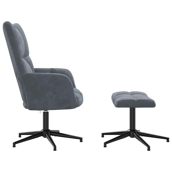 vidaXL atpūtas krēsls ar kāju balstu, tum&scaron;i pelēks samts