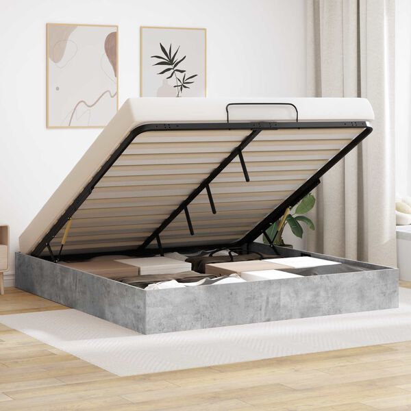 vidaXL Otomāna gultas rāmis ar uzglabā&scaron;anu Betona Pelēks 160 x 200 cm