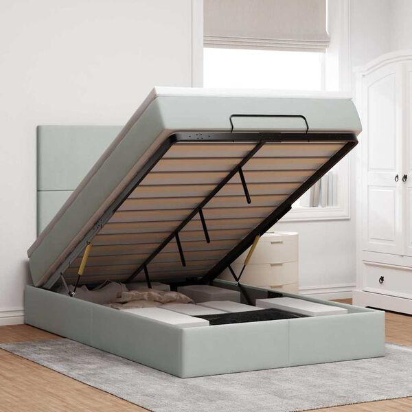 vidaXL Osmaņu gultas rāmis ar matračiem gai&scaron;i pelēks 120x190cm samts