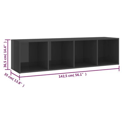 vidaXL TV plaukti, 3 gab., pelēki, 142,5x35x36,5 cm, skaidu plāksne