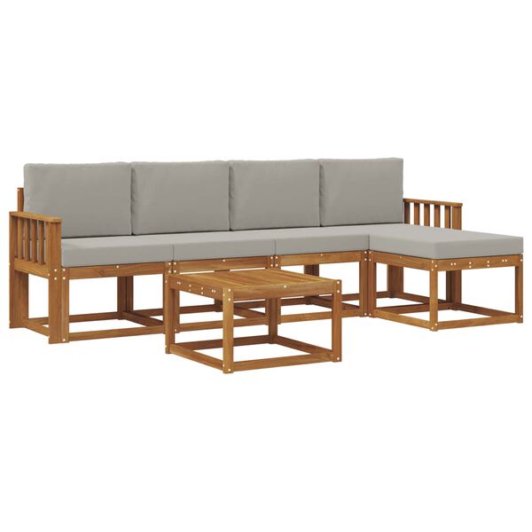 vidaXL Āra dīvānu komplekts ar spilvenu 6 pcs Dabīgs un gai&scaron;i pelēks