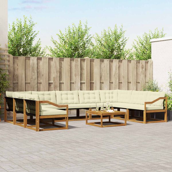 vidaXL Āra dīvānu komplekts ar spilvenu 10 pcs Dabisks un krējuma