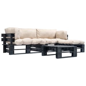 vidaXL 4-daļīgs pale&scaron;u dīvānu komplekts ar smil&scaron;krāsas matračiem, koks