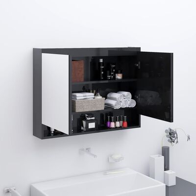vidaXL vannasistabas skapītis ar spoguli, 80x15x60 cm, melns, MDF