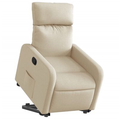 vidaXL atpūtas krēsls, paceļams, atgāžams, krēmkrāsas audums