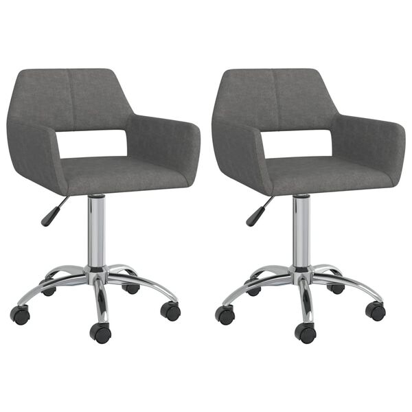 vidaXL grozāmi virtuves krēsli, 2 gab., tum&scaron;i pelēks audums