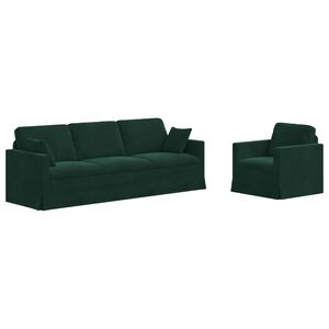 vidaXL Dīvānu komplekts 2 pcs Tum&scaron;i zaļ&scaron; 228 x 78 x 80 cm Samts