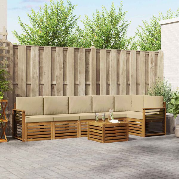 vidaXL Stūru dīvānu komplekts ar spilvenu 7 pcs Dabisks un bē&scaron;s