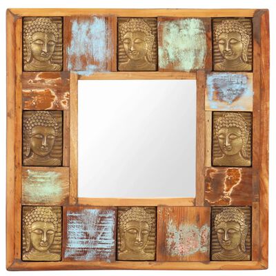 vidaXL spogulis ar Budas dekoriem, 50x50 cm, pārstrādāts masīvkoks