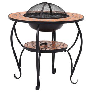 vidaXL ugunskura vietas galds, mozaīka, 68 cm, sarkanbrūns, keramika