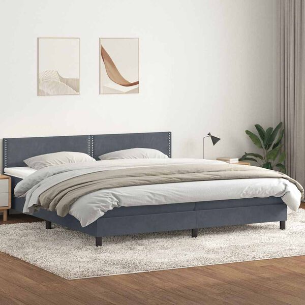vidaXL Box Spring Gulta ar matrača Tum&scaron;i pelēka 200x210 cm samts