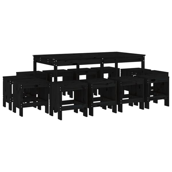 vidaXL 13-daļīgs dārza mēbeļu komplekts, priedes masīvkoks, melni