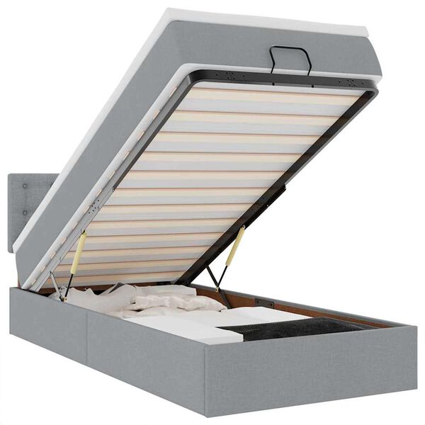 vidaXL Osmaņu gultas rāmis ar matrača gai&scaron;i pelēks 90x190 cm audums