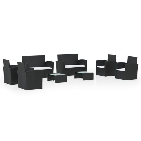 vidaXL 8-daļīgs dārza mēbeļu komplekts, matrači, PE rotangpalma, melns