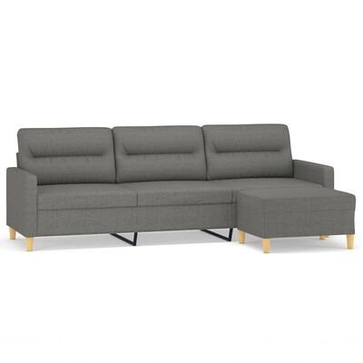 vidaXL trīsvietīgs dīvāns ar kājsoliņu, 210 cm, tumši pelēks audums