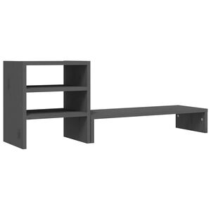 vidaXL monitora paliktnis, pelēks, 81x20x30 cm, priedes masīvkoks