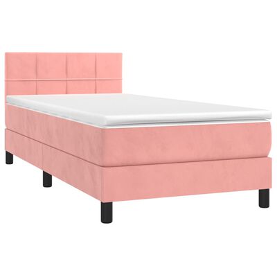 vidaXL atsperu gulta ar matraci, rozā samts, 90x190 cm
