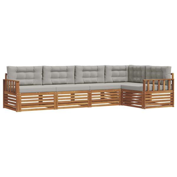 vidaXL Āra dīvānu komplekts ar spilvenu 5 pcs Dabīgs un gai&scaron;i pelēks