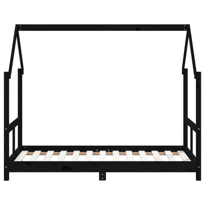 vidaXL bērnu gultas rāmis, melns, 80x160 cm, priedes masīvkoks