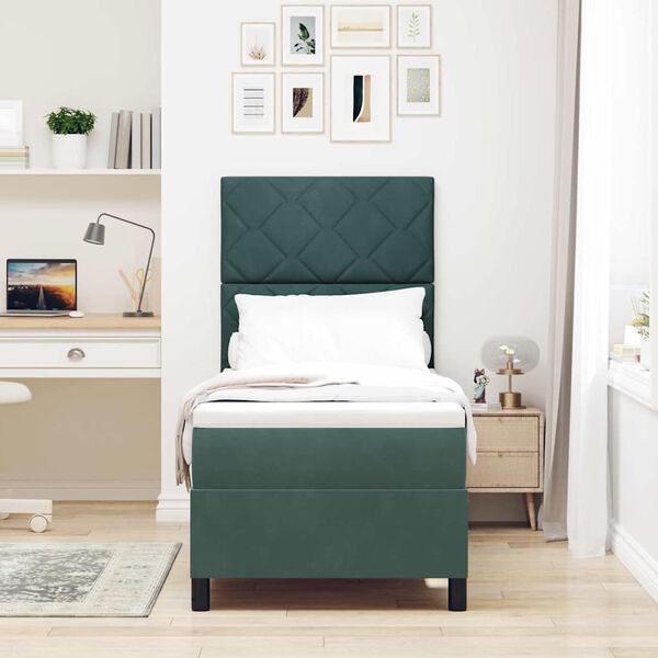 vidaXL LED gultas pamatne ar matraci Tum&scaron;i zaļ&scaron; 80 x 200 cm audums