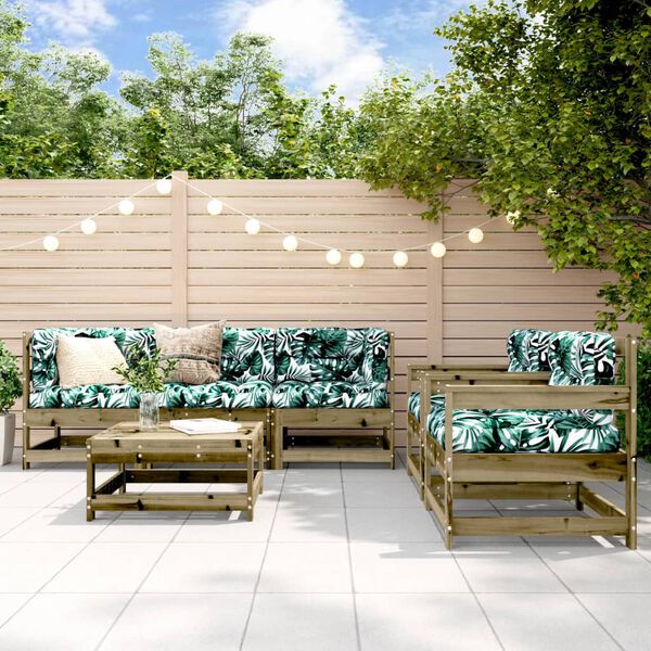 vidaXL 6-daļīgs dārza atpūtas mēbeļu komplekts ar matračiem, priede