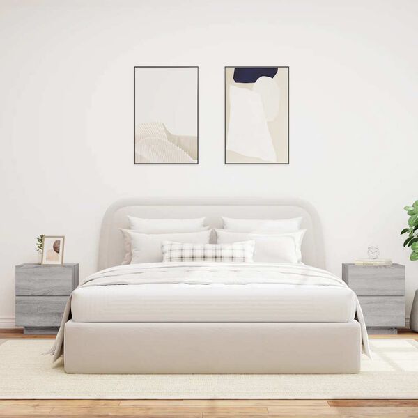 vidaXL naktsskapīši ar LED, 2 gab., pelēki, inženierijas koks