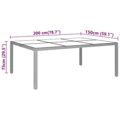 vidaXL dārza galds ar stikla virsmu, brūns, 200x150x75 cm rotangpalma