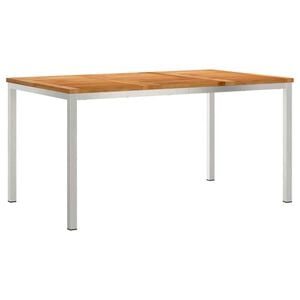 vidaXL Ēdamgalds 150x90x75 cm Cieta teak koka un nerūsējo&scaron;ā tērauda