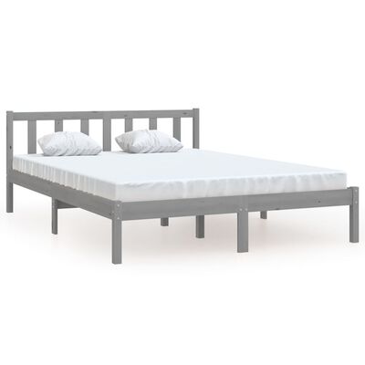vidaXL gultas rāmis, pelēks, 160x200 cm, priedes masīvkoks