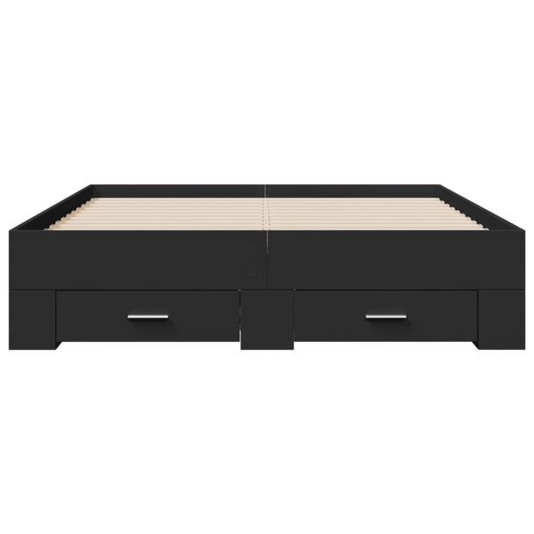 vidaXL gultas rāmis ar atvilktnēm, melns, 120x190cm, inženierijas koks