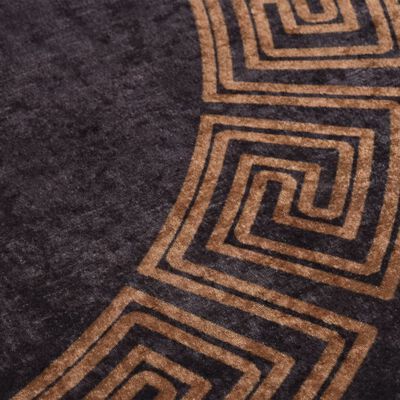 vidaXL paklājs, φ 120 cm, mazgājams, neslīdošs, melns ar zeltu