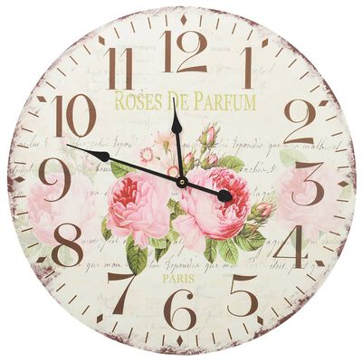 vidaXL vintāžas sienas pulkstenis, ziedi, 60 cm