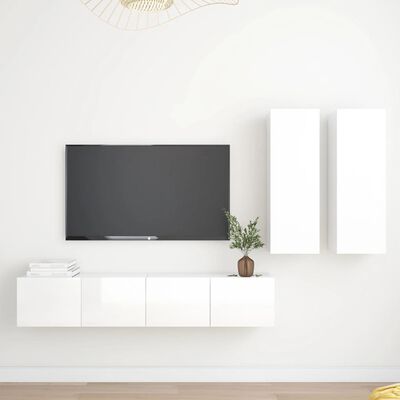 vidaXL 4-daļīgs TV skapīšu komplekts, skaidu plāksne, spīdīgi balts
