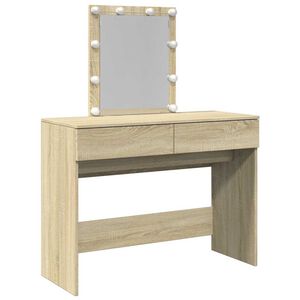 vidaXL spoguļgaldiņ&scaron; ar LED, ozolkoka krāsa, 100x40x130 cm