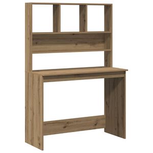 vidaXL rakstāmgalds ar plauktiem, koka krāsa, 102x45x148 cm, koks