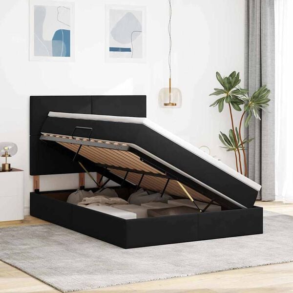 vidaXL Gulta ar uzglabā&scaron;anas vietu un matraci Melna 140 x 190 cm Samts