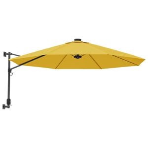 vidaXL pie sienas stiprināms saulessargs ar LED, dzeltens, 290 cm
