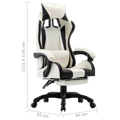 vidaXL biroja krēsls ar kāju balstu, melna un balta mākslīgā āda