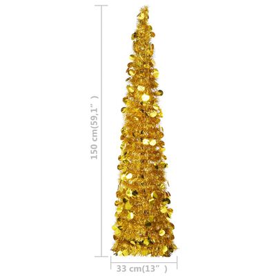 vidaXL mākslīgā Ziemassvētku egle, saliekama, zeltaina, 150 cm, PET