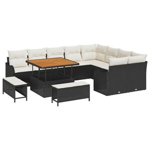 vidaXL Dārza dīvānu komplekts ar spilvenu 12 pcs Melns un Krēmkrāsa