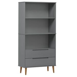 vidaXL grāmatu plaukts MOLDE, pelēks, 85x35x170,5cm, priedes masīvkoks