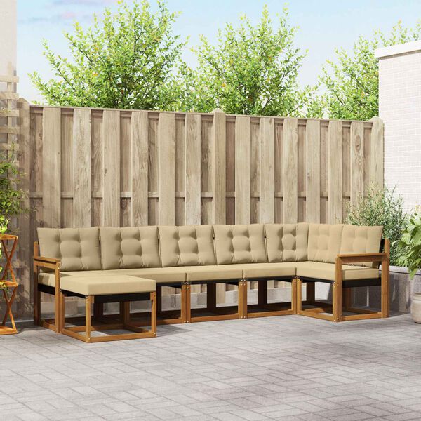 vidaXL Āra dīvānu komplekts ar spilvenu 7 pcs Dabisks un bē&scaron;s