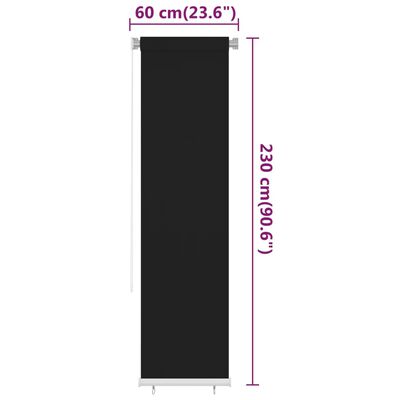 vidaXL āra ruļļu žalūzijas, 60x230 cm, melnas, HDPE