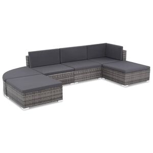 vidaXL 6-daļīgs dārza atpūtas mēbeļu komplekts ar matračiem, pelēks PE
