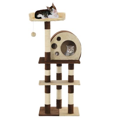 vidaXL kaķu māja ar stabiem nagu asināšanai, 127 cm, bēša ar brūnu