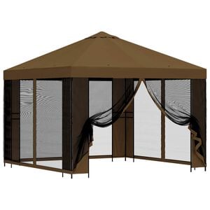 vidaXL Dārza paviljons ar sānu sienām 3 x 3 m Pelēkbrūna